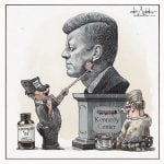 Kennedy Centre removes Trump using wart remover by Michael de Adder, CagleCartoons.com