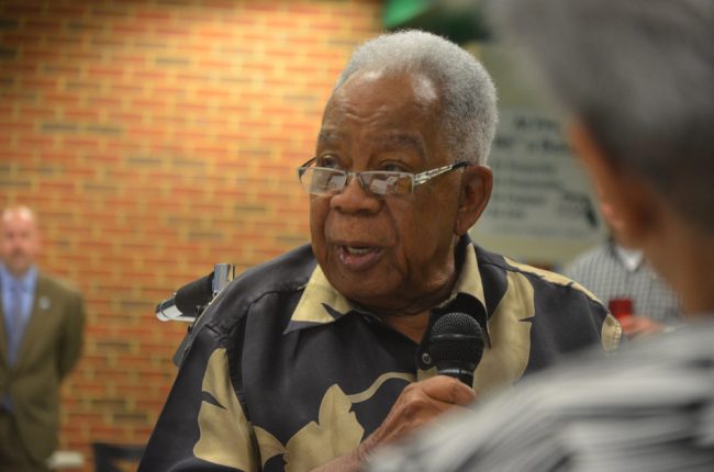 Jim Guines in 2015. Laverne Guines is in the foreground. Jacob Oliva, the former Flagler superintendent and currently the secretary of education in Arkansas, is in the background. (© FlaglerLive)