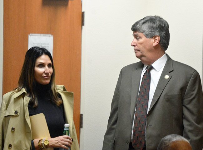 Who's scripting whom? Palm Coast Mayor Milissa Holland and City Manager Jim Landon. (© FlaglerLive)