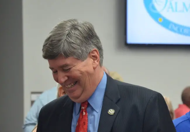 Palm Coast City Manager Jim Landon is setting the agenda for his replacement at most turns. (© FlaglerLive)