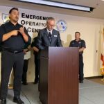 Superintendent Jim Tager speaking at a news conference this morning. (Flagler County via Facebook.)