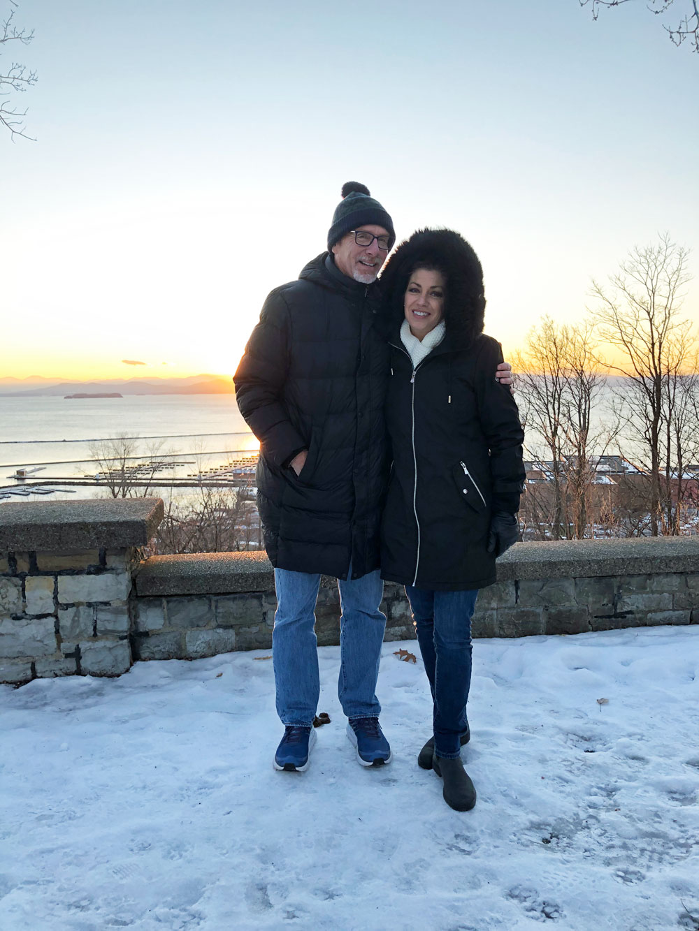 Into the sunset: Jim and Jodi Tager on the shores of Lake Champlain in Vermont earlier this month. Jim Tager was appointed superintendent of three small school districts there this week, starting in July. (Jim Tager)