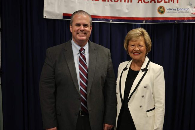 Dr. Joe Saviak, who led the academy, and Tax Collector Suzanne Johnston, who hosted it. (Flagler Academy)