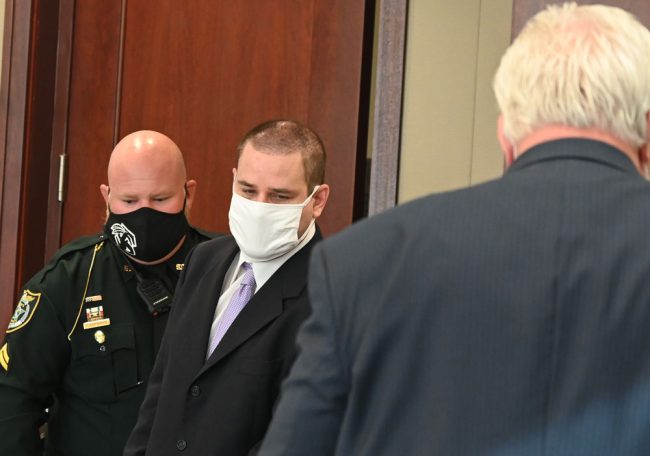 Keith Johansen arriving for trial today. (© FlaglerLive)