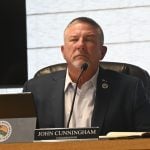 Flagler Beach City Commissioner John Cunningham continues to remind City Manager Dale Martin that he's not a fan. (© FlaglerLive)