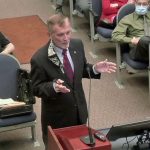 John Tanner arguing on behalf of Preserve Flagler Beach and Bulow Creek before the County Commission the night of November 16, 2020, in a meeting that stretched past the six hour mark and midnight to a 3-2 vote approving The Gardens development.