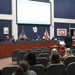 The two governments meeting jointly this morning at the Government Services Building. (© FlaglerLive)