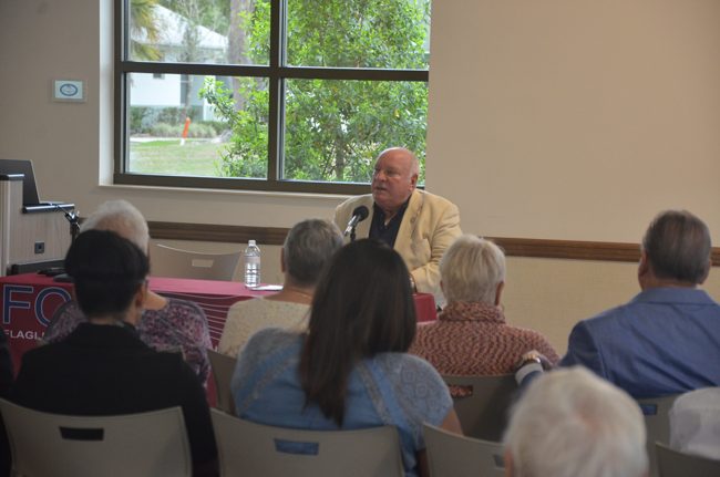 Jon Netts was back Wednesday evening, speaking at a forum for candidates for the Palm Coast City Council in this year's election. But he was the only one speaking. Heidi Shipley said she had a work conflict. And John Tipton, also a candidate, was not allowed to speak because he's not a registered Republican, and the forum was hosted by the Flagler County Republican Club. Netts served on the council from 2001 to 2016. He is challenging Shipley. He did not seem to have missed a step: he was never at a loss for words, for framing issues in optimistic outlooks and illustrating them with innumerable anecdotes he could draw on from his 16 years on the council. By the same token, Netts rested more for specifics on what he remembered of past policy and accomplishments than on what he was proposing that might be different in the future. He spoke much more generally when it came to proposals. Among the statements he made: 'We don’t necessarily need more gas stations but we do need the alternative.' On growth: 'My vision is strategic growth. Growth for growth’s sake makes no sense to me.' On Jobs: 'We don’t need more low-income retail jobs, we need jobs that have good salaries based on the ability to do good work. We don’t need smokestacks, we don’t need refineries, what we need is the intellectual component of business.' (c FlaglerLive)