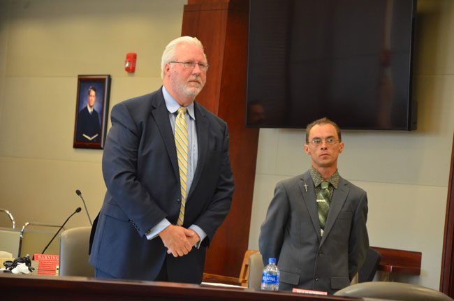 Jonathan Canales, right, with his attorney, Garry Wood. (c FlaglerLive)