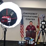 Flagler County Emergency Management Director Jonathan Lord in a press conference during last October's Hurricane Milton Emergency. (© FlaglerLive)