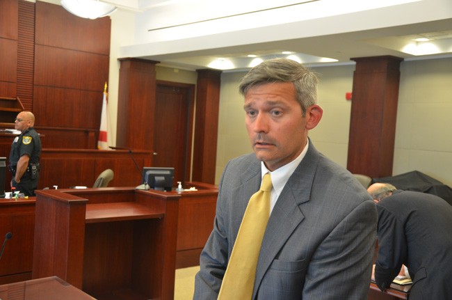 Joshua Knight, in one of several court appearances over the past year and a half in cases against Flagler County and Palm Coast. (© FlaglerLive)