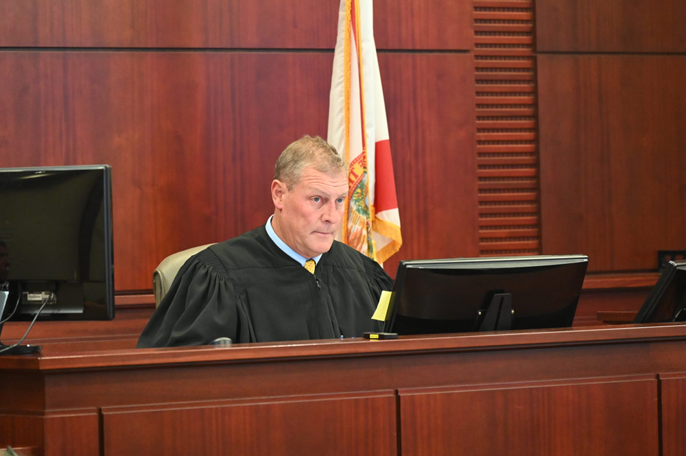 Circuit Judge Chris France during arguments over the Mike Norris lawsuit last week. (© FlaglerLive)