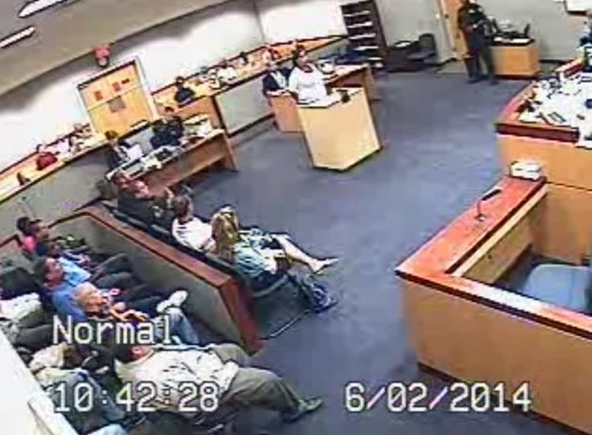 Judge Judge John C. Murphy's courtroom the day of the brawl, from a video below. 