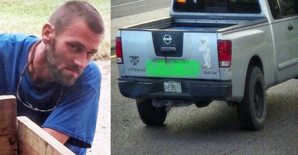 Kelsey Anderson, left, who is wanted by law enforcement, and his truck, a Nissan. (FCSO)