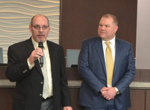 Together again: Donald Kewley, left, and Matt Morton last March when both were competing for the city manager job. (© FlaglerLive)