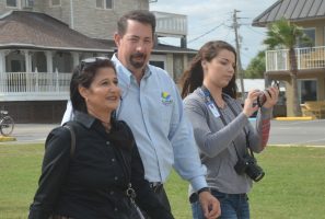 From left, County Engineer Faith al-Khatib, County Administrator Craig Coffey, and Darbi Ellis of the tourism office this morning on the Barrier Island. Click on the image for larger view. (c FlaglerLive)