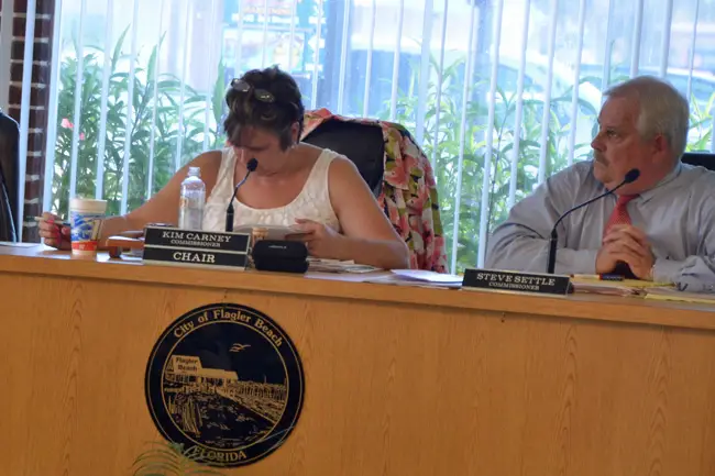 Flagler Beach City Commissioner Steve Settle, in an unprecedented move, will seek to remove Kim Carney as chairman next week. (© FlaglerLive)