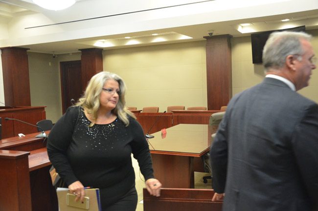 Kimberle Weeks leaving court this afternoon. (© FlaglerLive)