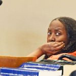 Kim Zaheer at her sentencing hearing this afternoon. (© FlaglerLive)