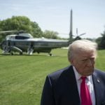 President Donald Trump speaks to the press before departing the White House on April 16, 2026