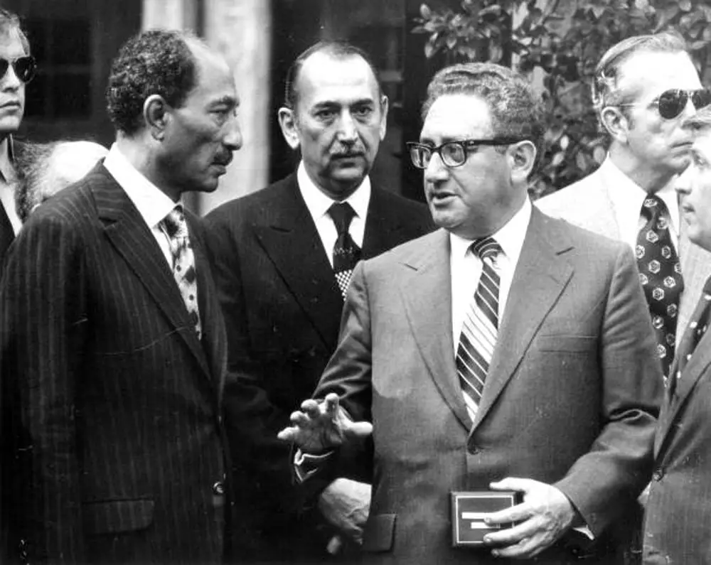 Henry Kissinger with Egypt's Anwar Sadat in an undated photo from the early 1970s. (Florida Memory)