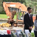 Palm Coast City Council member Nick Klufas and City Manager Denise Bevan, who makes Waterfront park part of her itinerary every weekend, at today's groundbreaking at the park. (© FlaglerLive)
