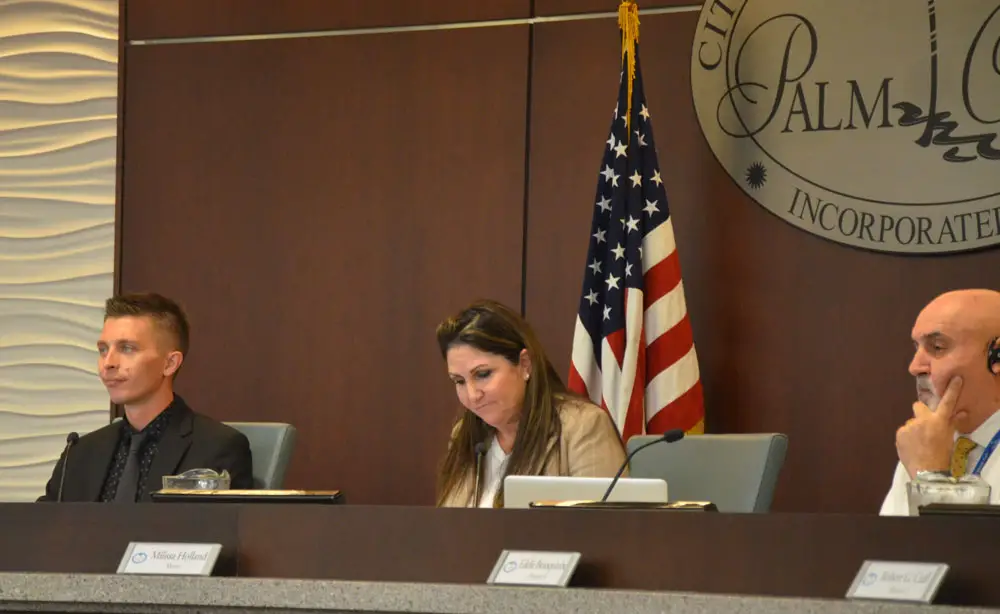 The Palm Coast City Council's Mayor Milissa Holland, Nick Klufas, left, and Eddie Branquinho today addressed last week's incident bat the council. The picture above is a file photo. (© FlaglerLive)