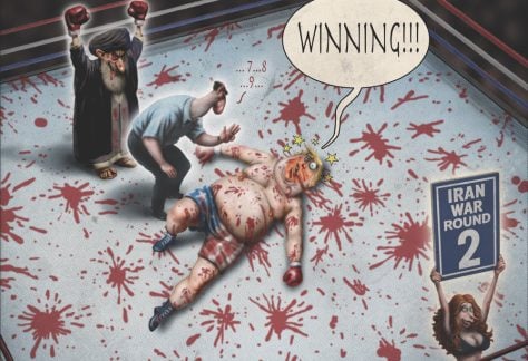 Trump boxing Iran by Sean Delonas, Cagle.com/Delonas