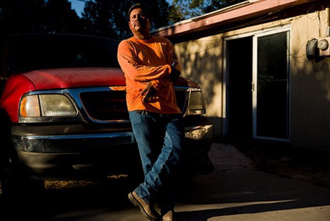 Juvenal Dominguez Quino sprained his knee when a trench collapsed at his construction job and was arrested for providing a false Social Security number to receive workers' compensation benefits. (Scott McIntyre for ProPublica)