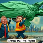 Trump and Vance kidnapping Lady Liberty by Bart van Leeuwen, PoliticalCartoons.com