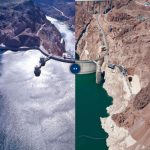 A Depart,ment of the Interior pair of pictures showing how Lake Mead's elevation dropped from 1,196 to 1,075 feet, a decline of 121 feet. It's gotten considerably worse since.