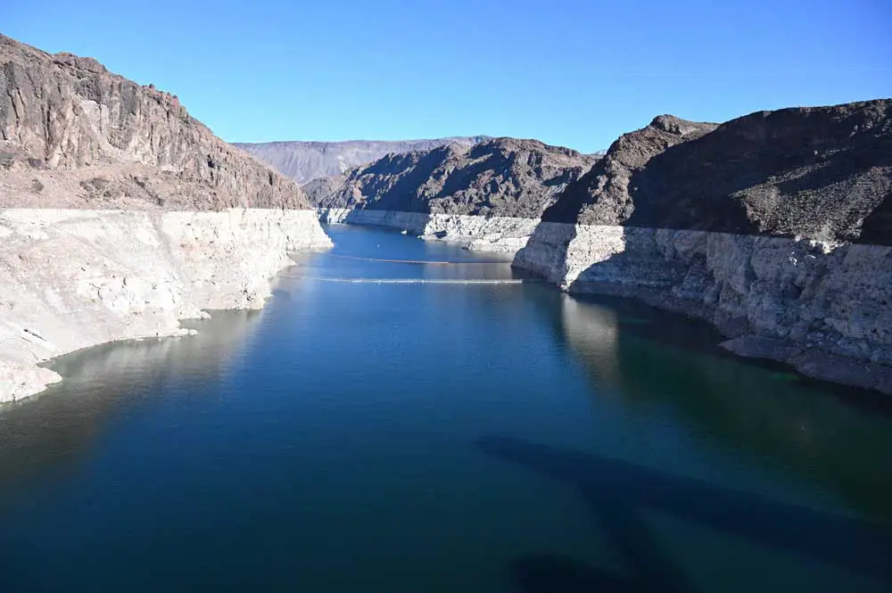 Try denying that: a drought-ridden Lake Mead, behind Hoover Dam. (© FlaglerLive)