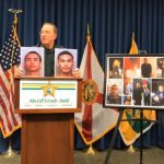 Polk County Sheriff Grady Judd with images of the two Lobato brothers after they were charged with first-degree murder in the death of Danne Frazier, 21. (© FlaglerLive via YouTube)