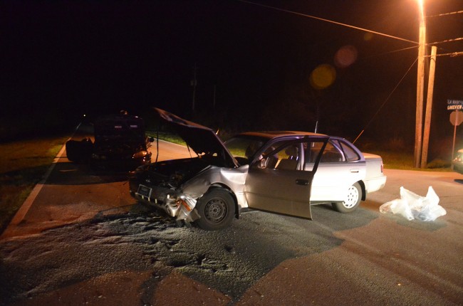 The Toyota in the foreground was heading north on Lakeview when the Ford broke its right-of-way, making a left turn from la Mancha Drive. Click on the image for larger view. (© FlaglerLive)