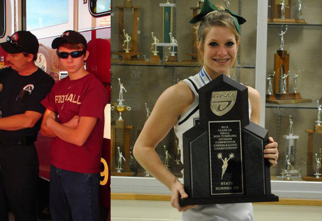 Lane Burnsed, center, with his father, Jamey Burnsed, a captain with Flagler County Fire Rescue, and Meredith Smith, a student and cheerleader at Flagler Palm Coast High School. 