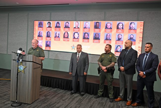 Larizza, the sheriff’s Chief of Investigations Augustin Rodriguez, Chief Deputy Joe Barile, Commander Brian Finn, and members of undercover units