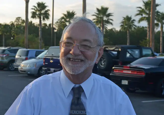 Larry Williams this evening, at the Palm Coast City Hall dedication, after announcing his resignation to each Bunnell city commissioner.  (© FlaglerLive)