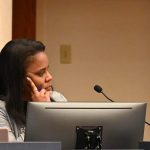 LaShakia Moore at a recent School Board meeting. Starting tonight the "interim" part of her superintendent title will be eliminated. (© FlaglerLive)