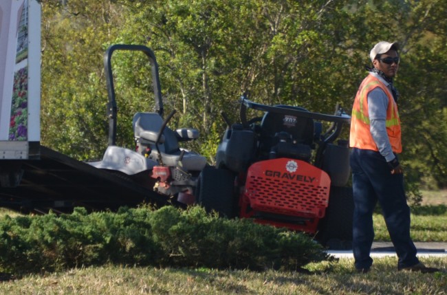 The lawnmower that was also involved in the morning's wreck. Click on the image for larger view. (© FlaglerLive)