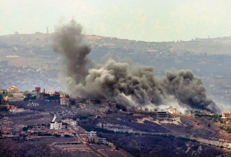 Smoke rises from Israeli airstrikes on southern Lebanese villages on Sept. 23, 2024.