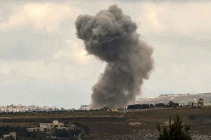 Smoke rises from Israeli bombardment near the village of Kfar Tibnit in southern Lebanon on June 14, 2026.