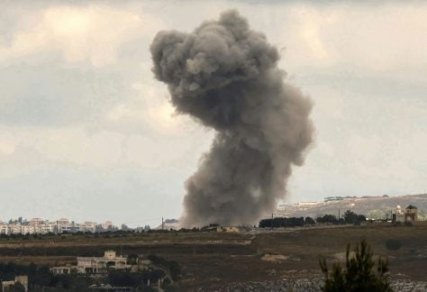 Smoke rises from Israeli bombardment near the village of Kfar Tibnit in southern Lebanon on June 14, 2026.