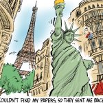 Lady Liberty Sent Back to France by Jeff Koterba, patreon.com/jeffreykoterba