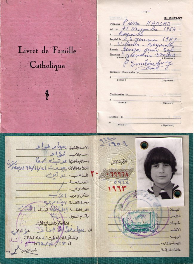 Talk about sinister: my 'Catholic Family Booklet," a sort of birth, baptism and death certificate all in one, that our church stated 'must be conserved by the head of the family,' and that conveniently included space for our death date. Below it, my old Lebanese identity card, with the unfortunate inclusion of the bearer's religion. It was a requirement to carry the card at all times, and it was based on that detail that militias from both sides--Muslim and Christian--would decide whose throats to cut and whose to spare at innumerable checkpoints during the civil war, an experience that left many of us feeling nowhere near under god, then or since. Click on the image for larger view. (© FlaglerLive)