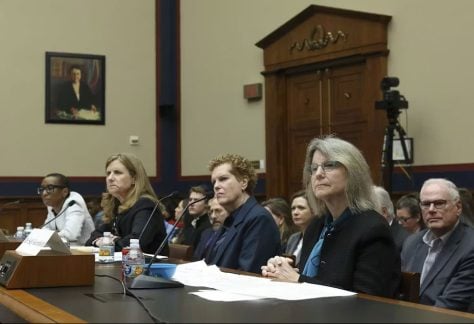Liz Magill, former president of the University of Pennsylvania, center left, is seen with other university presidents during a House Education and Workforce Committee hearing in December 2023.