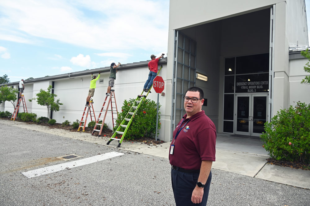 Flagler County Emergency Management Director Jonathan Lord spoke of the Operations Center's 180-miles-per-hour-wind resistant roof today, as he discussed the coming hurricane season. (© FlaglerLive)