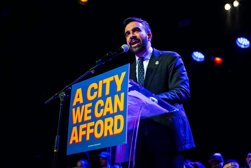 New York mayoral candidate Zohran Mamdani speaks to supporters in Brooklyn on May 4, 2025.