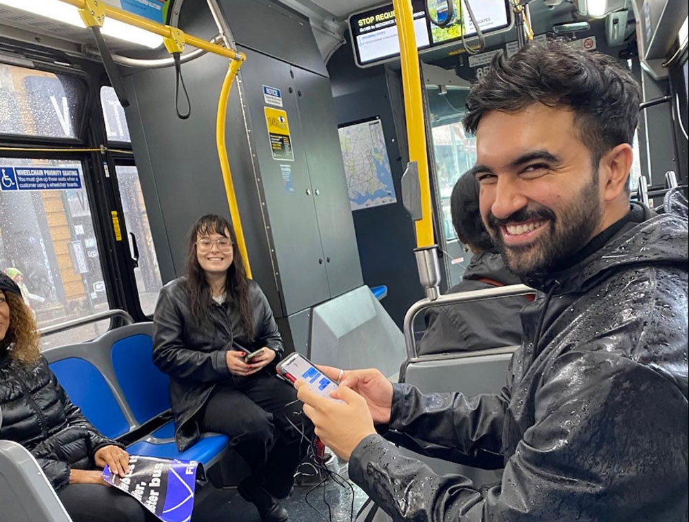 On the bus with Zohran Mamdani. (Facebook)