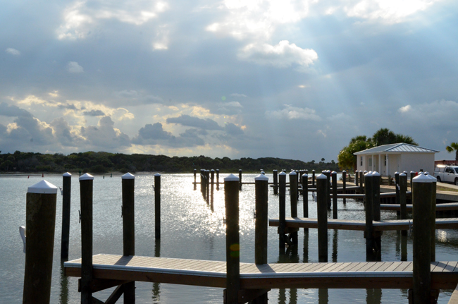 Marineland's new marina: no boats, but pretty pylons. (© FlaglerLive)