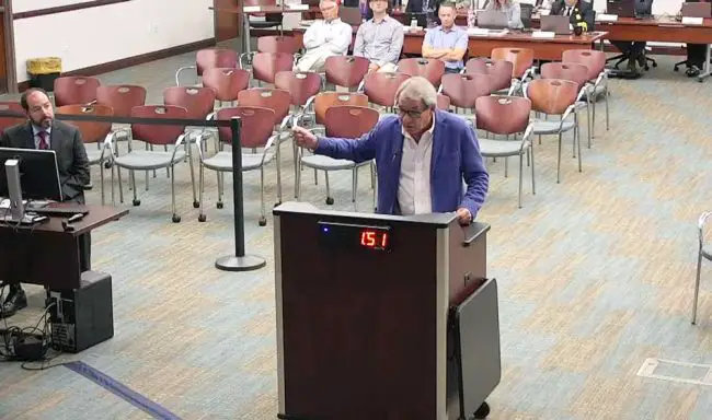 Tony Marlow addressing the council this morning. (© FlaglerLive via YouTube)